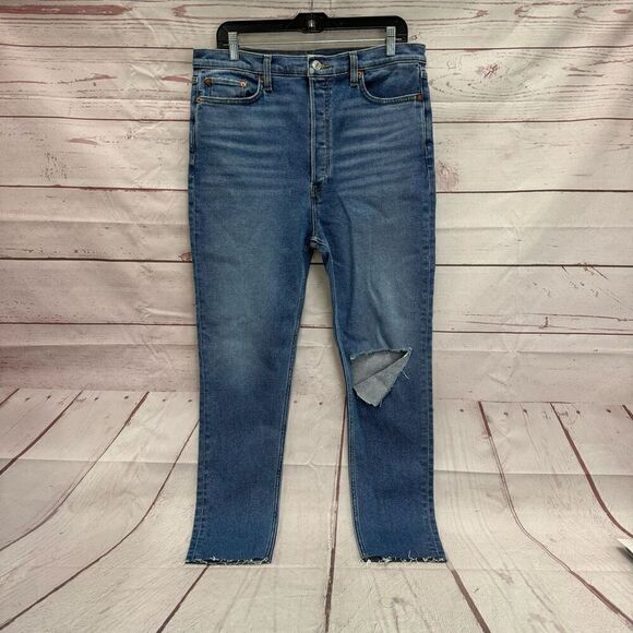 Re/Done Jeans Ultra High Rise Skinny Button Fly Distressed Women’s Size 32 - Picture 1 of 11